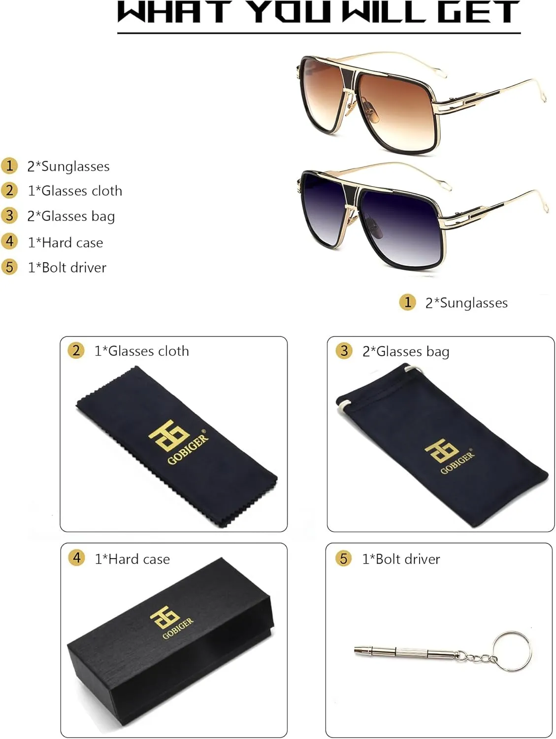 Aviator Sunglasses for Men 100% UV Protection Goggle Alloy Frame with Case