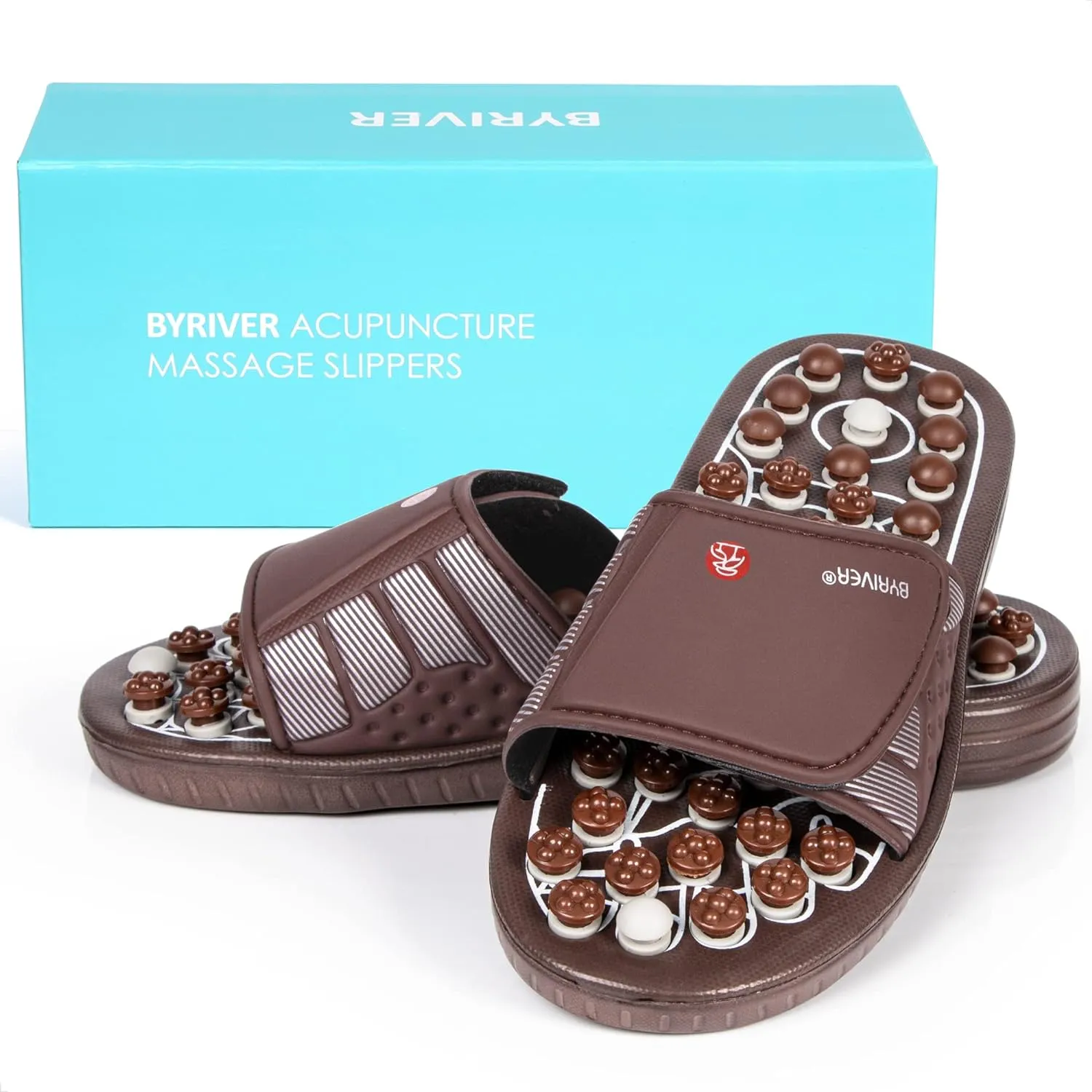 BYRIVER Portable Compact Travel Foot Massager, Acupuncture Ball Massage Flip Flops Slippers Tools, Destress Relaxation Gift for Men Women Dad Mom(03M)