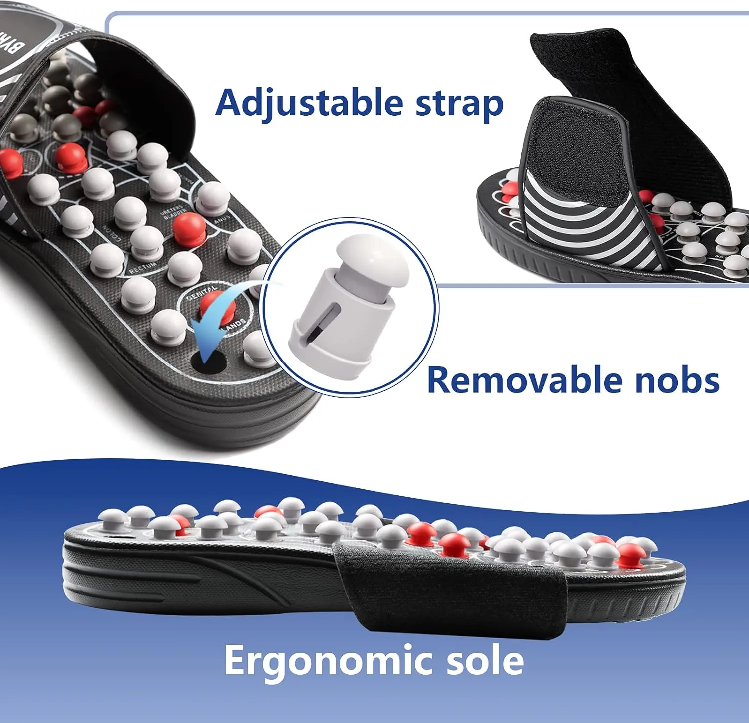 BYRIVER Portable Compact Travel Foot Massager, Acupuncture Ball Massage Flip Flops Slippers Tools, Destress Relaxation Gift for Men Women Dad Mom(03M)