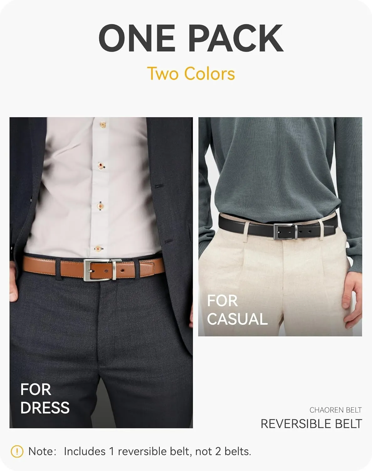 CHAOREN Mens Belts Leather 1 Pack - 1.25" Reversible Belts for Men for Dress Pants - One Belt, Two Colors