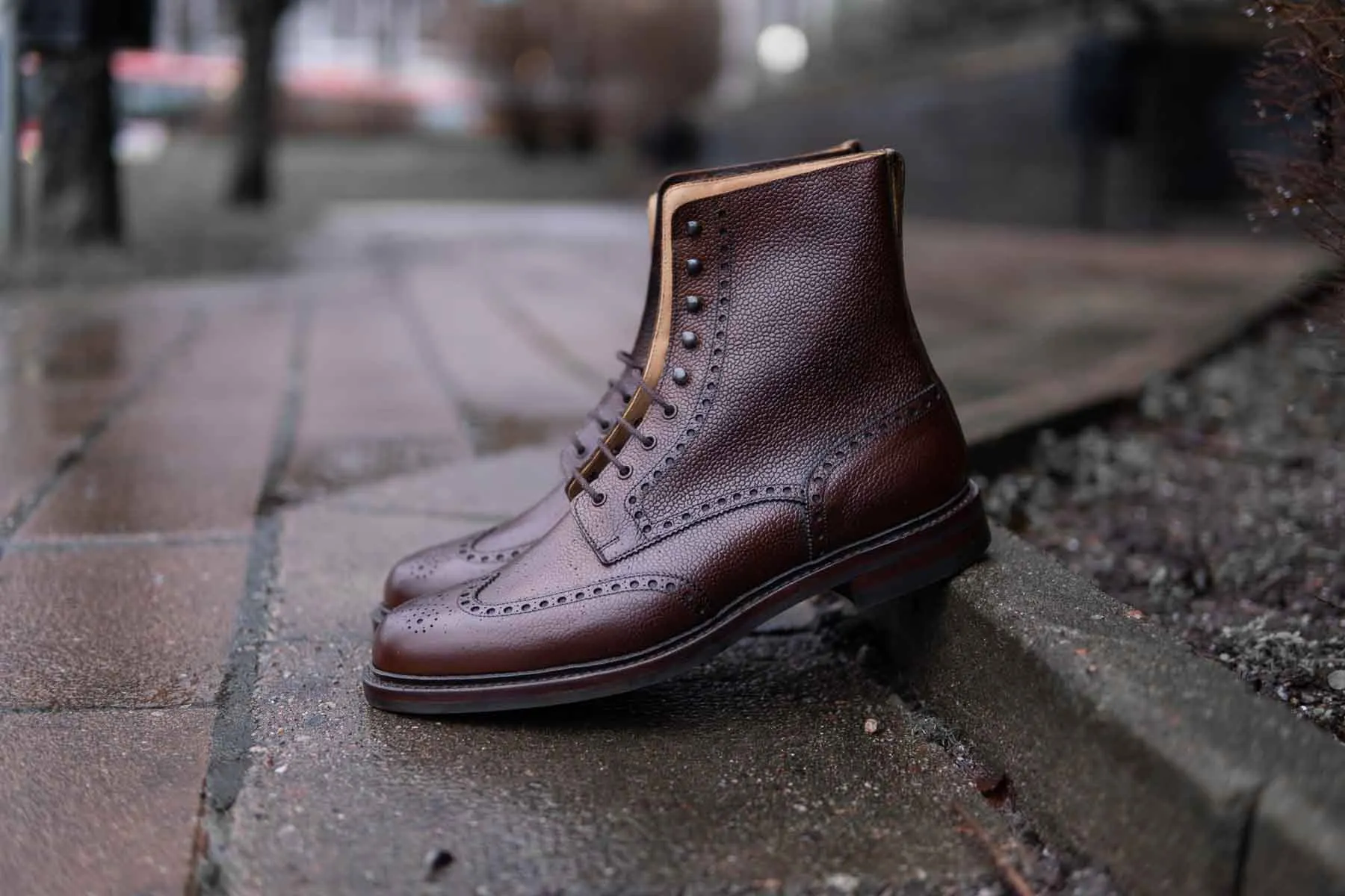 Crockett & Jones Islay Full Brogue Boots In Dark Brown Scotch Grain