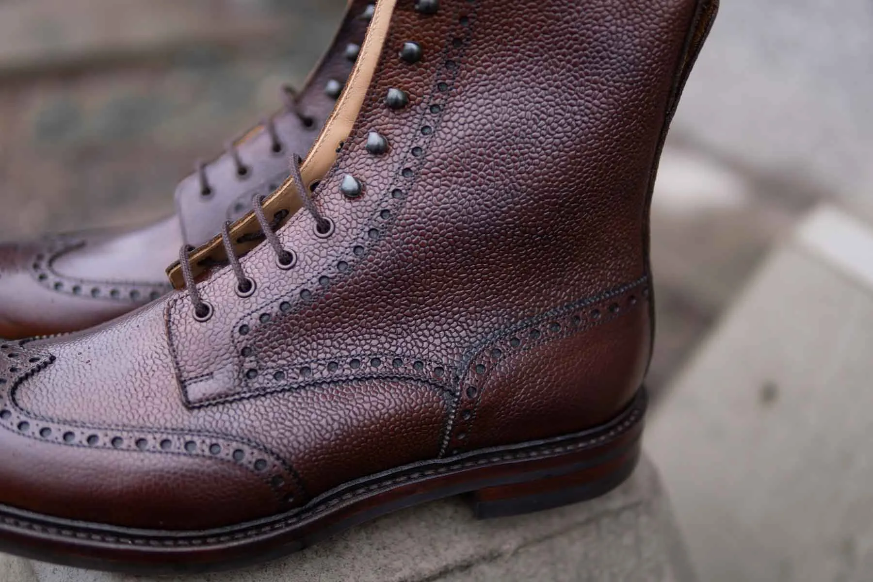 Crockett & Jones Islay Full Brogue Boots In Dark Brown Scotch Grain