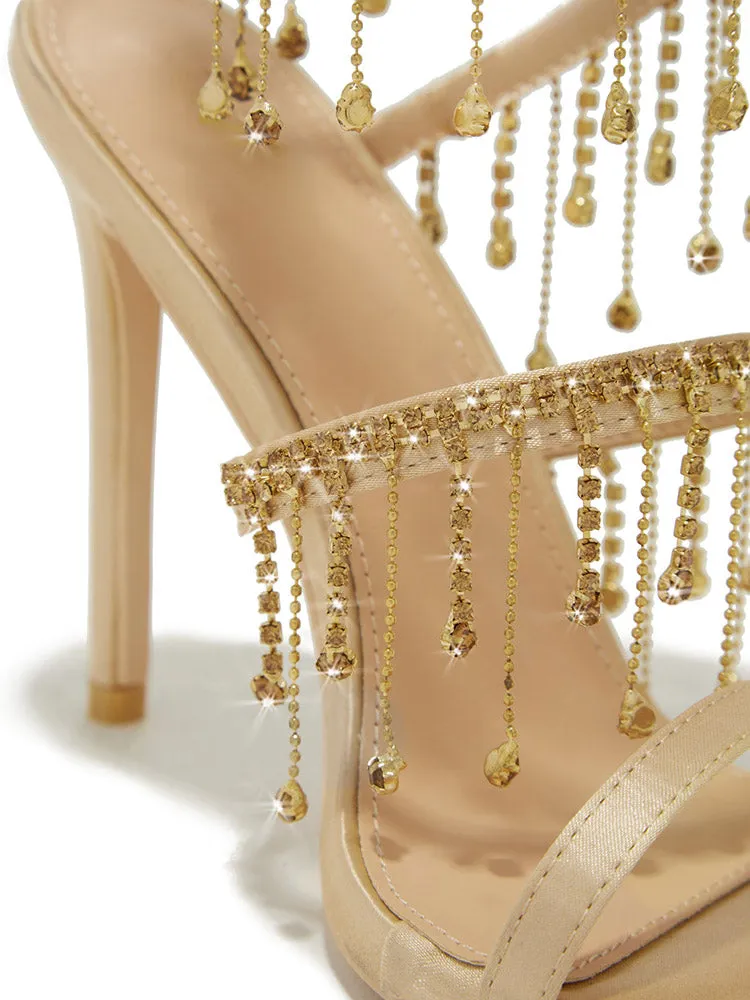 Embellished Fringe Wrap Heels