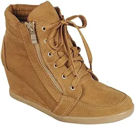 Forever Link Peggy Womens Lace Up High Top Wedge Sneaker
