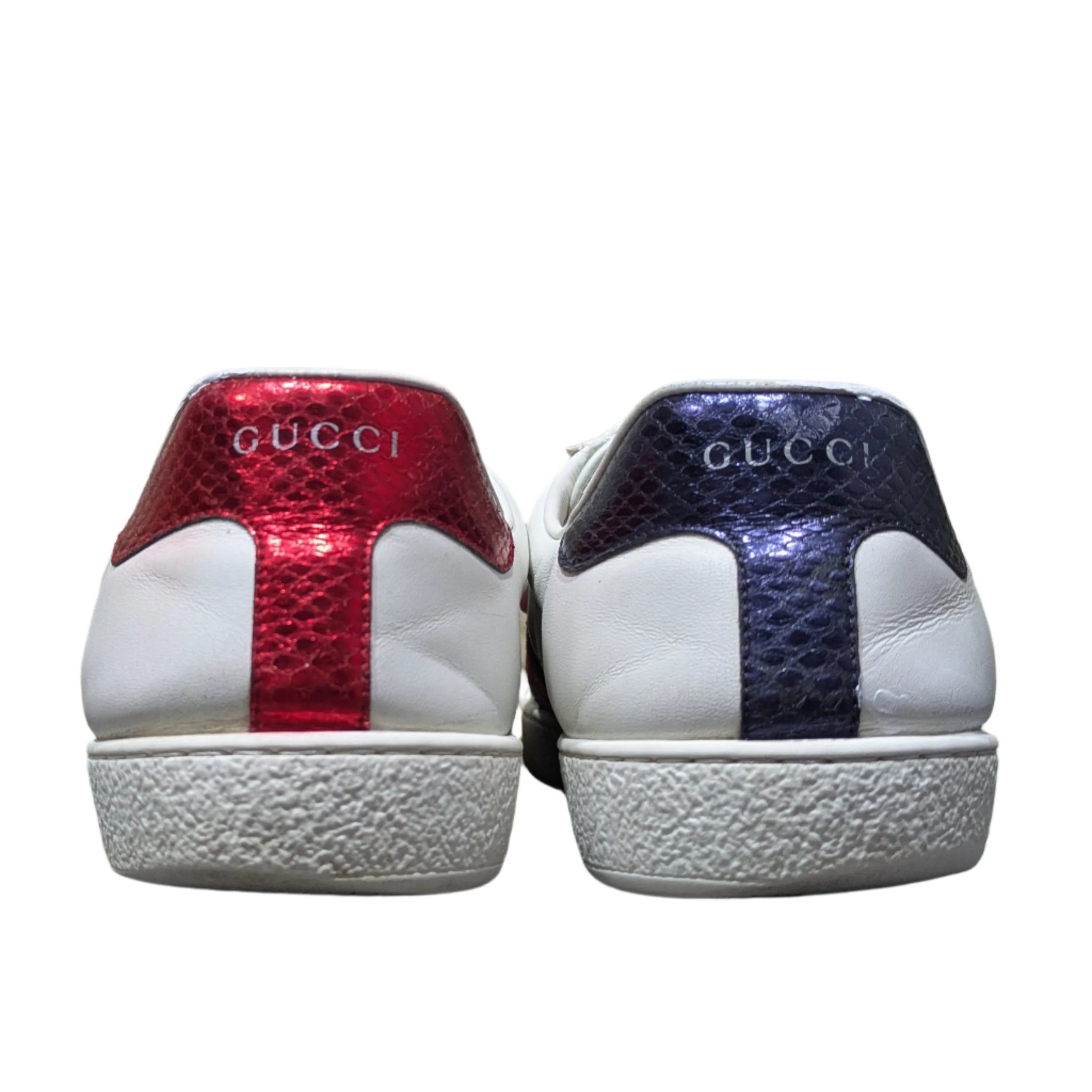 Gucci Ace Web Tiger Patch Sneakers – White Leather Python Trim Size UK 10.5 / EU 44 / US 11
