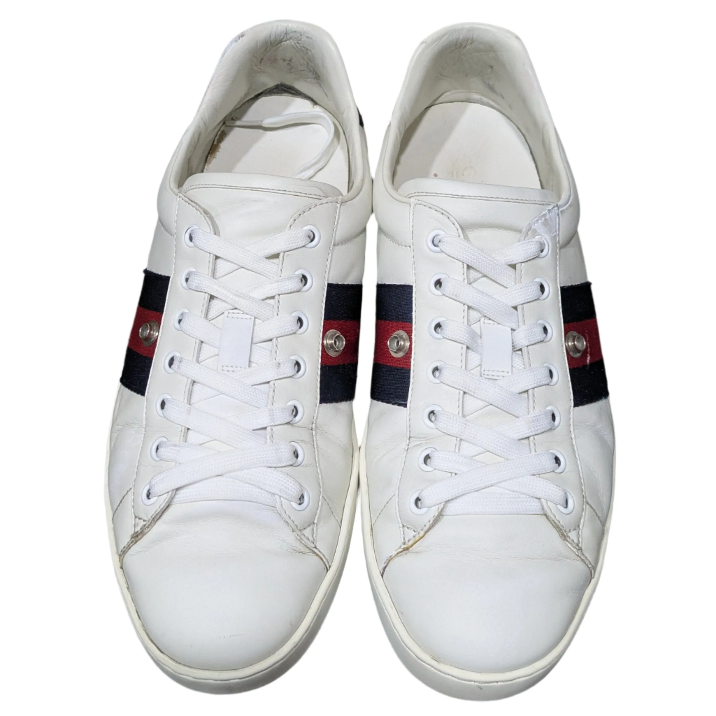 Gucci Ace Web Tiger Patch Sneakers – White Leather Python Trim Size UK 10.5 / EU 44 / US 11