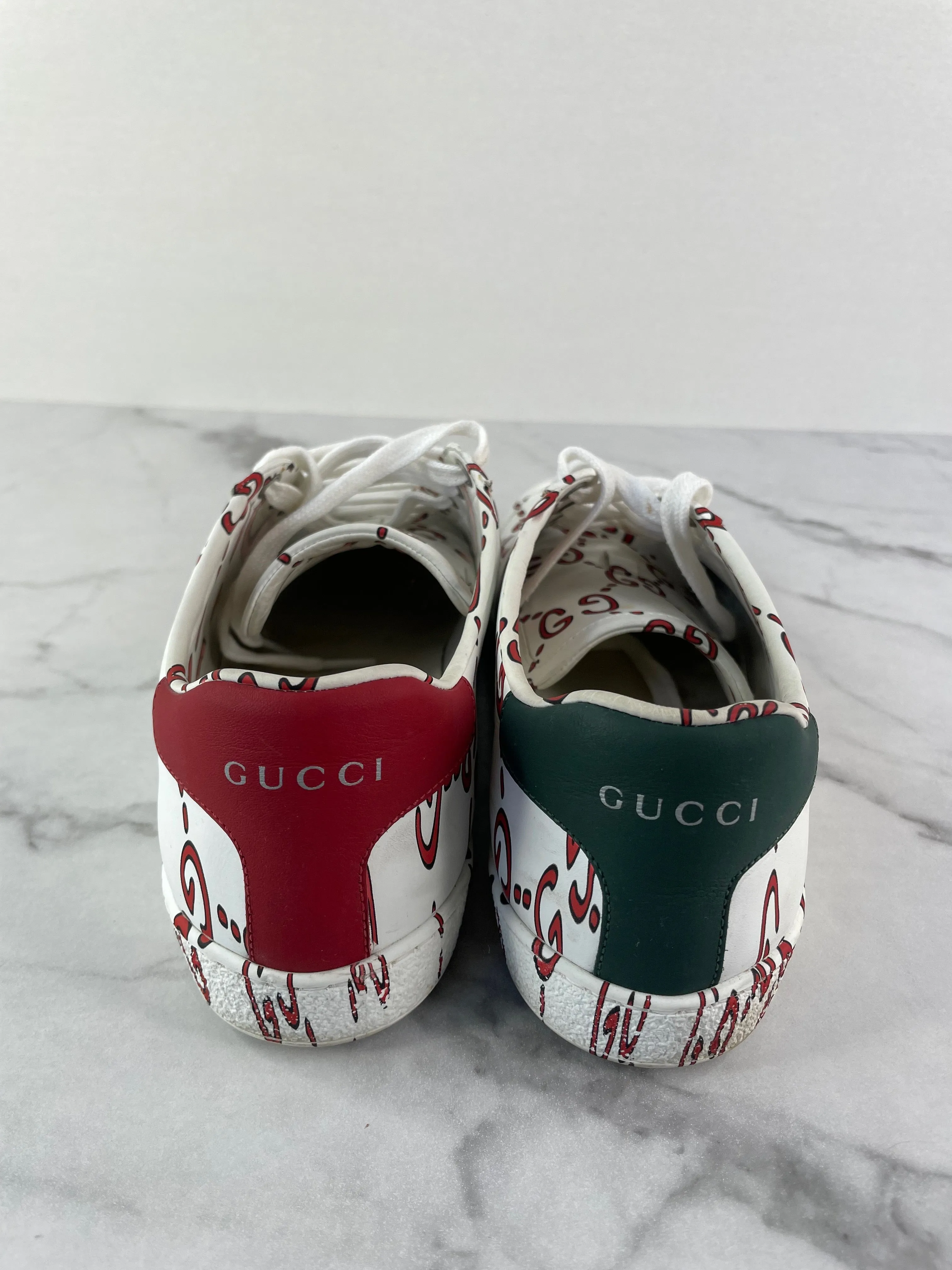 GUCCI Women’s White/Red Leather GG Ghost Ace Sneakers Size 40