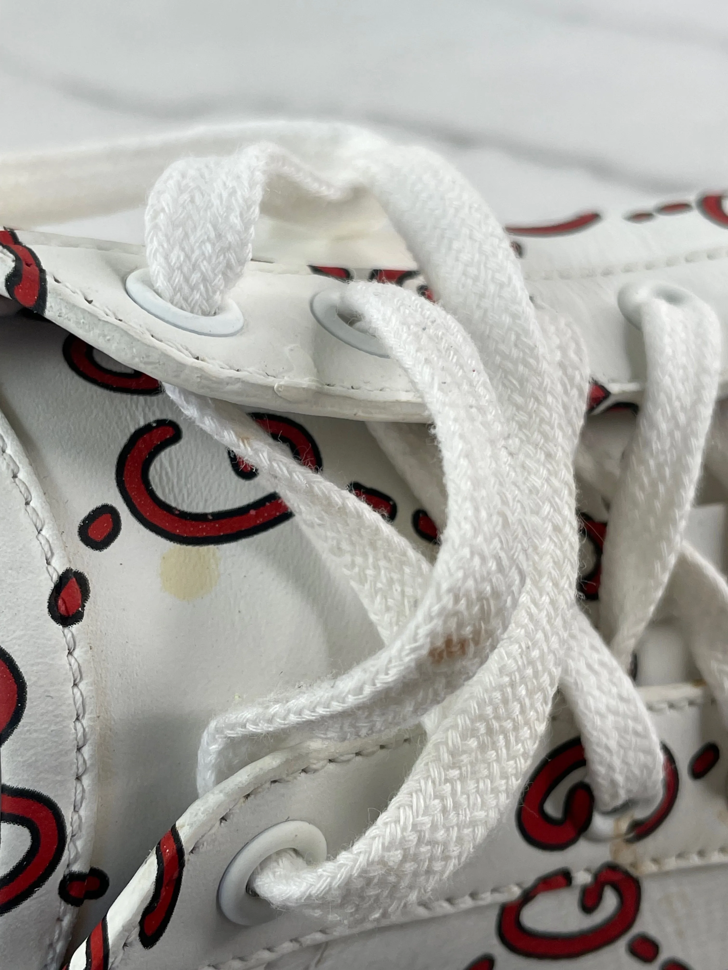 GUCCI Women’s White/Red Leather GG Ghost Ace Sneakers Size 40