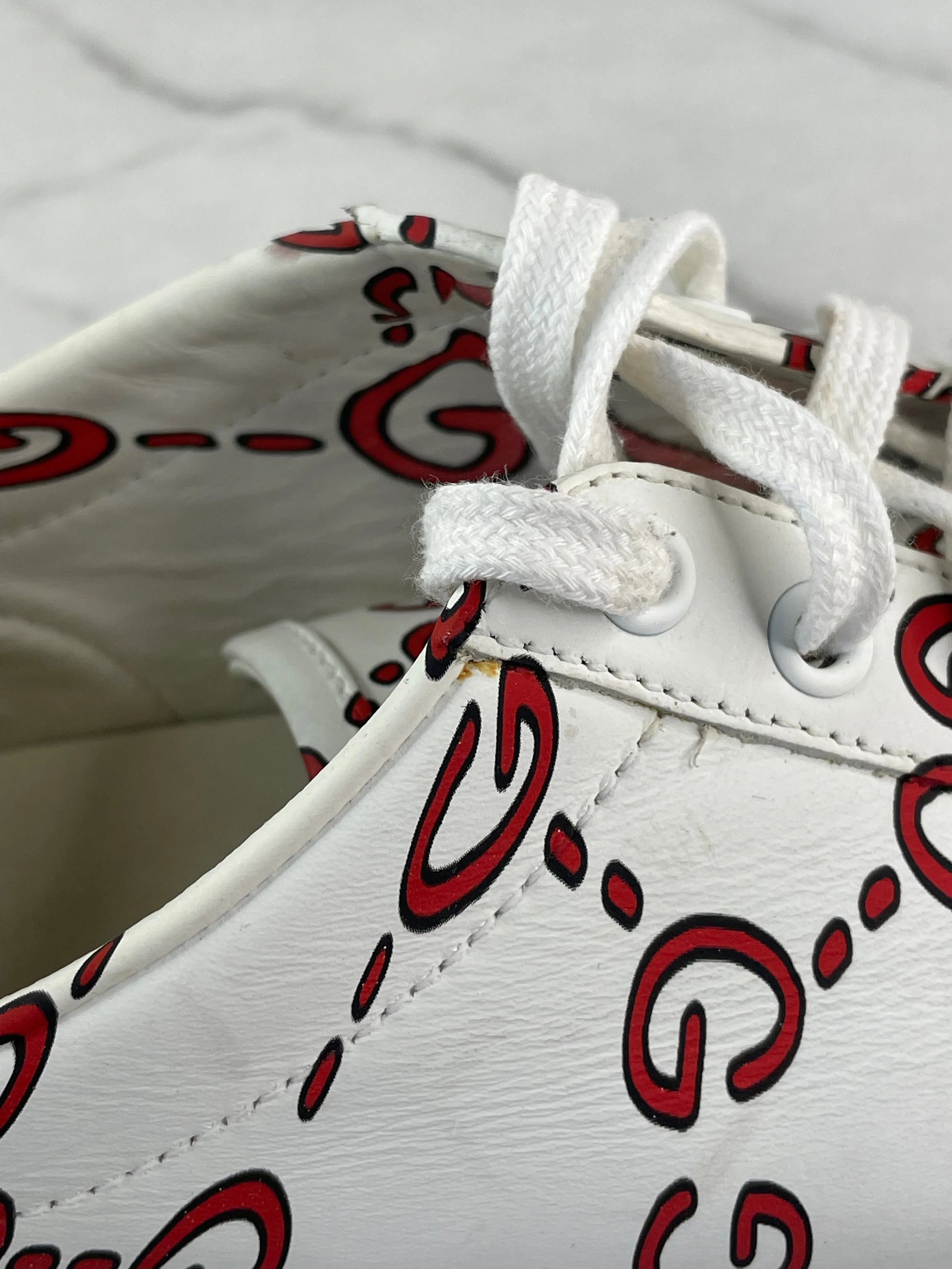 GUCCI Women’s White/Red Leather GG Ghost Ace Sneakers Size 40