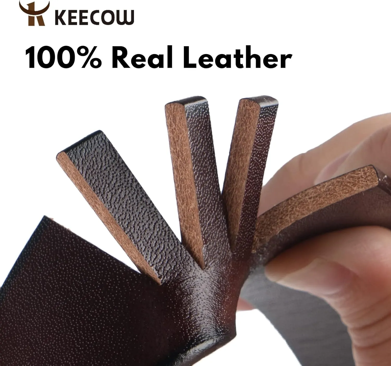 KEECOW Men's 100% Italian Cow Leather Belt Men With Anti-Scratch Buckle,Packed in a Box