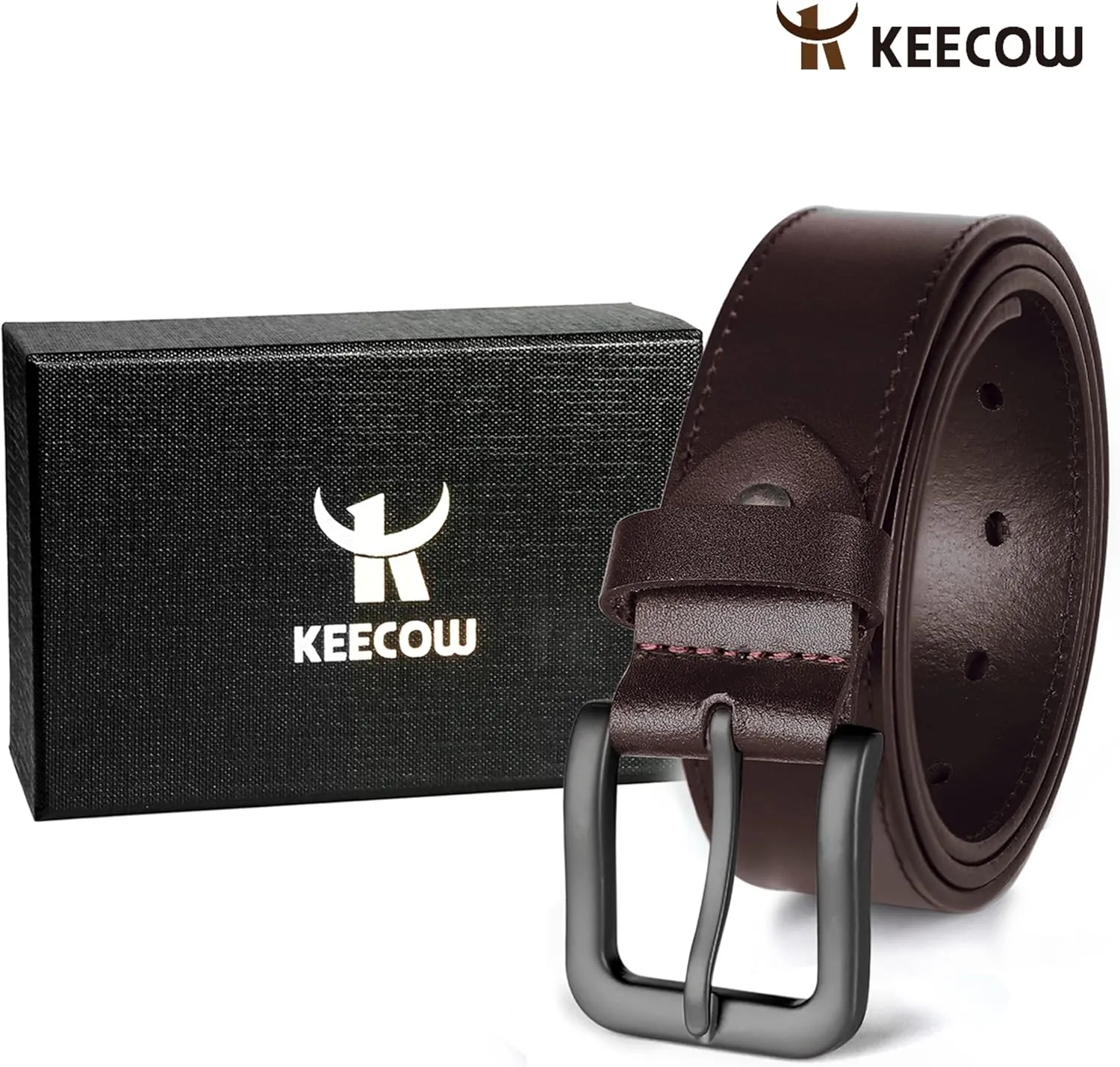 KEECOW Men's 100% Italian Cow Leather Belt Men With Anti-Scratch Buckle,Packed in a Box