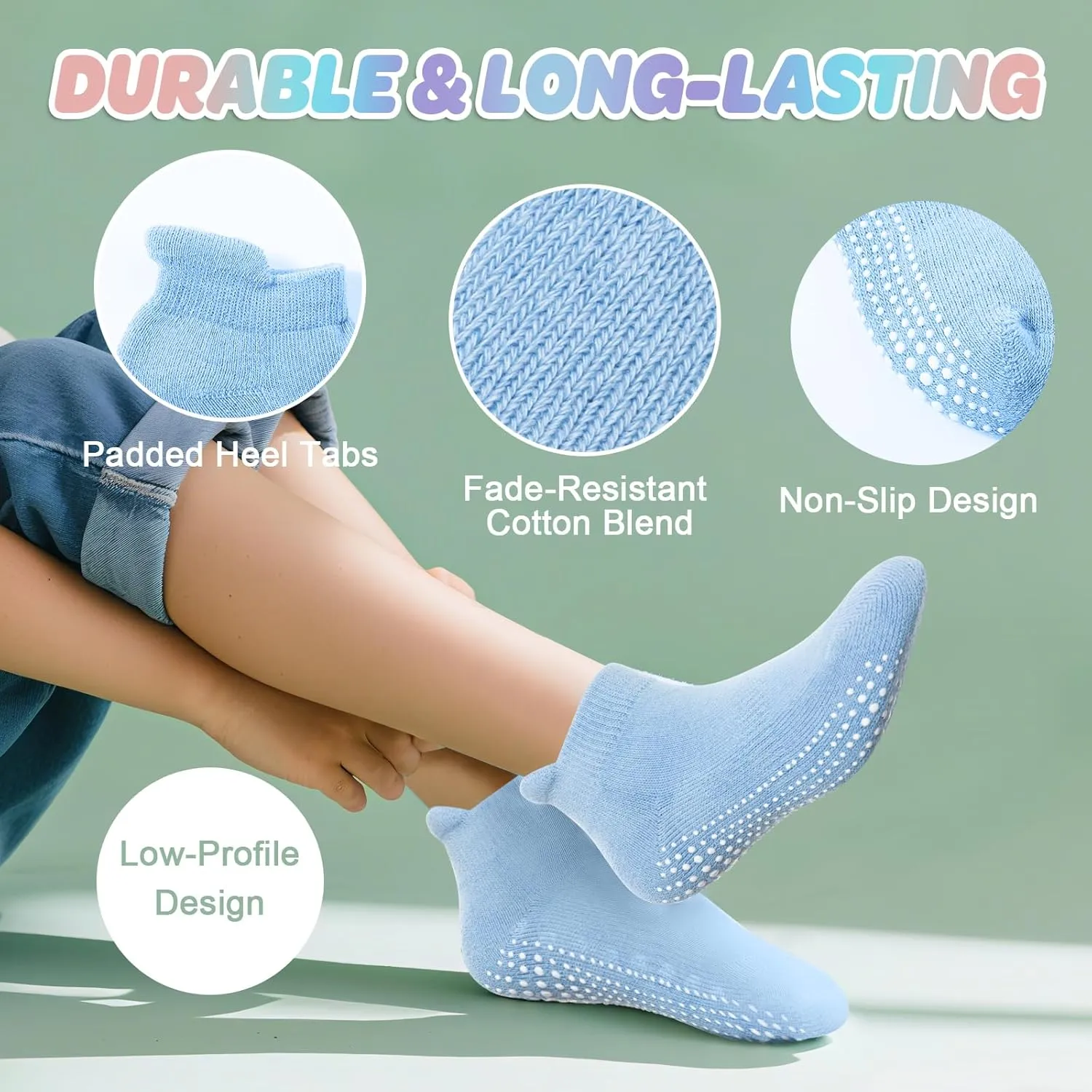 LA ACTIVE Non Slip Grip Ankle Boys and Girls Socks with Non Skid for Babies Toddlers and Kids Back to School