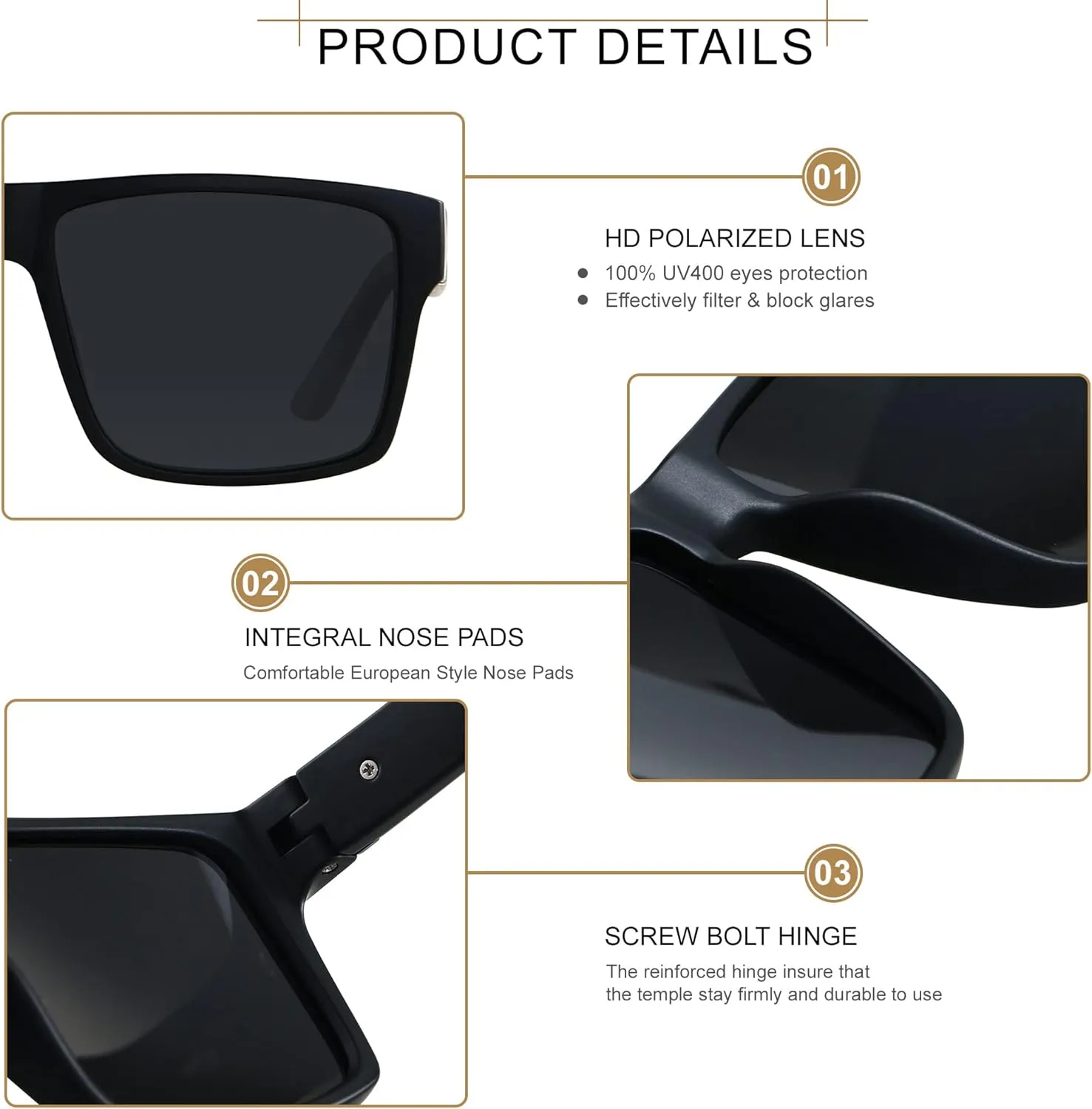 LYZOIT Square Sunglasses for Men Women Polarized Oversized Big UV Protection Rectangle Shades