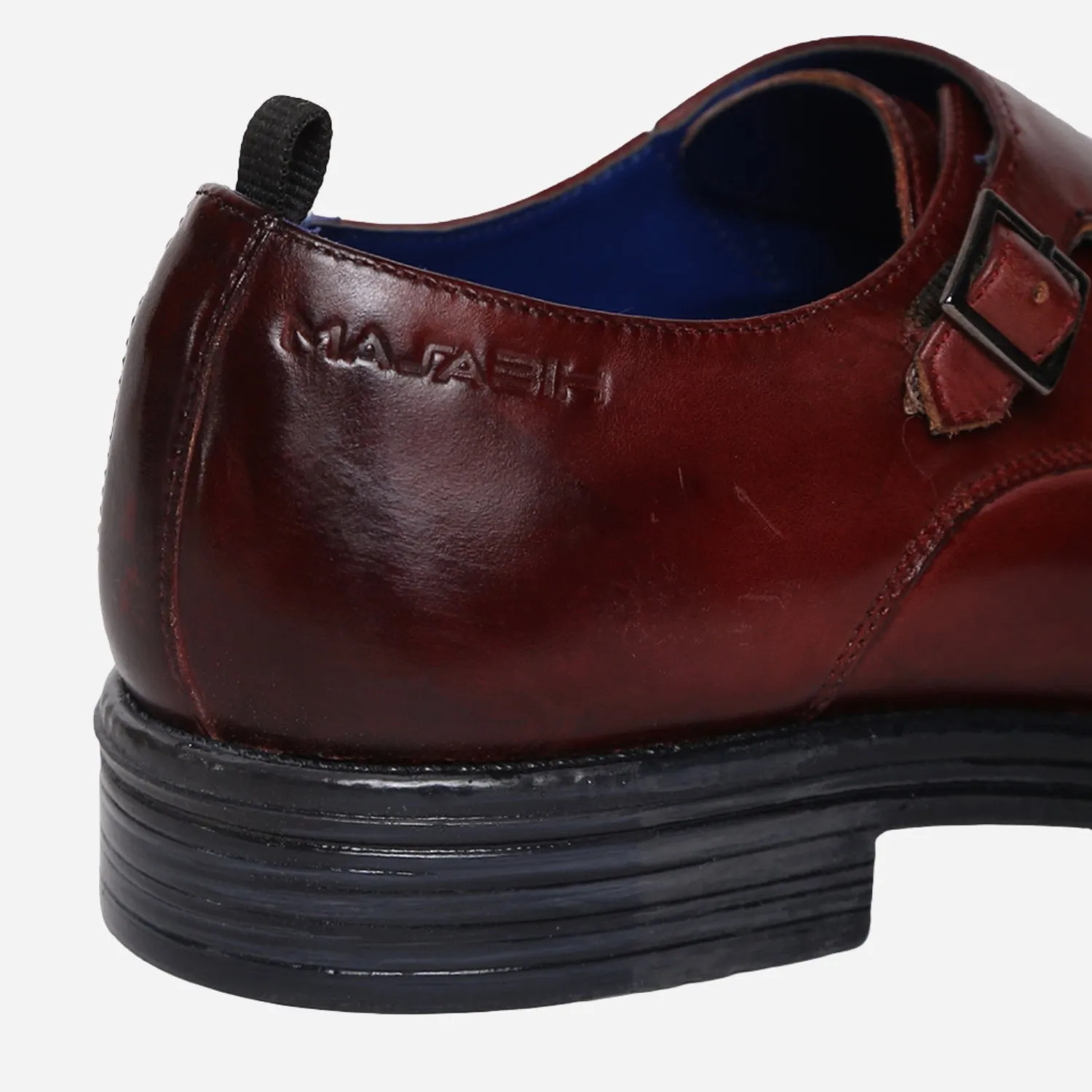MASABIH GENUINE LEATHER BURGUNDY CASUAL DOUBLE MONK SHOES FOR MEN