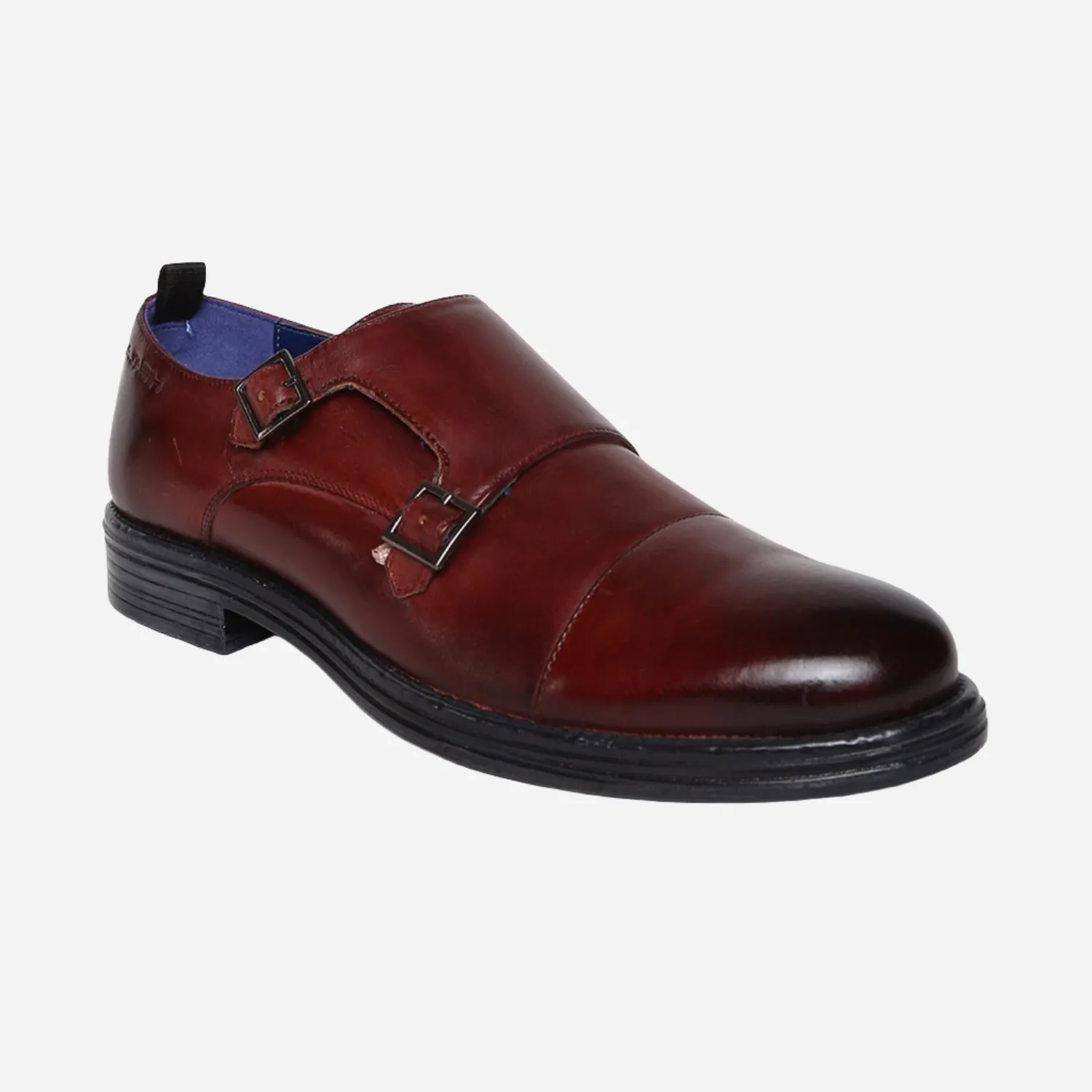 MASABIH GENUINE LEATHER BURGUNDY CASUAL DOUBLE MONK SHOES FOR MEN