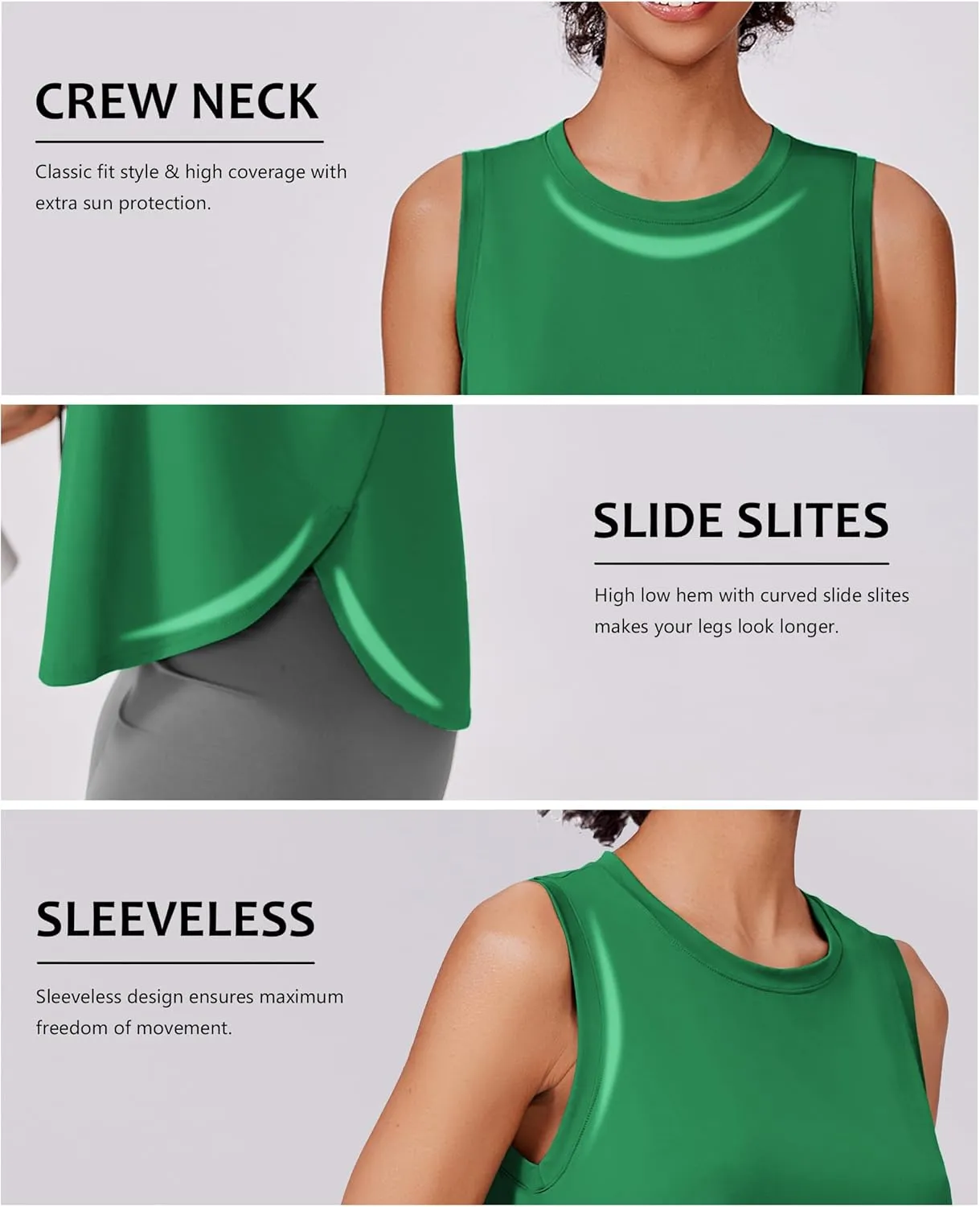 PINSPARK Workout Tank Tops Woman UPF 50  Yoga Tanks Quick Dry Sleeveless Gym Shirts with Side Slits Loose Fit Athletic Top