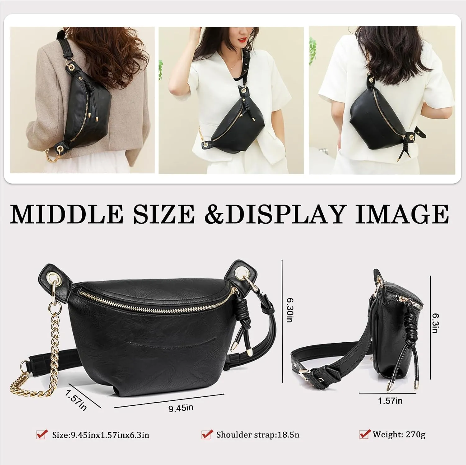PU Leather Fanny Pack Crossbody Sling Bag for Women - Trendy Belt Bag with Adjustable Strap, Lightweight for Travel Daily Use (White)