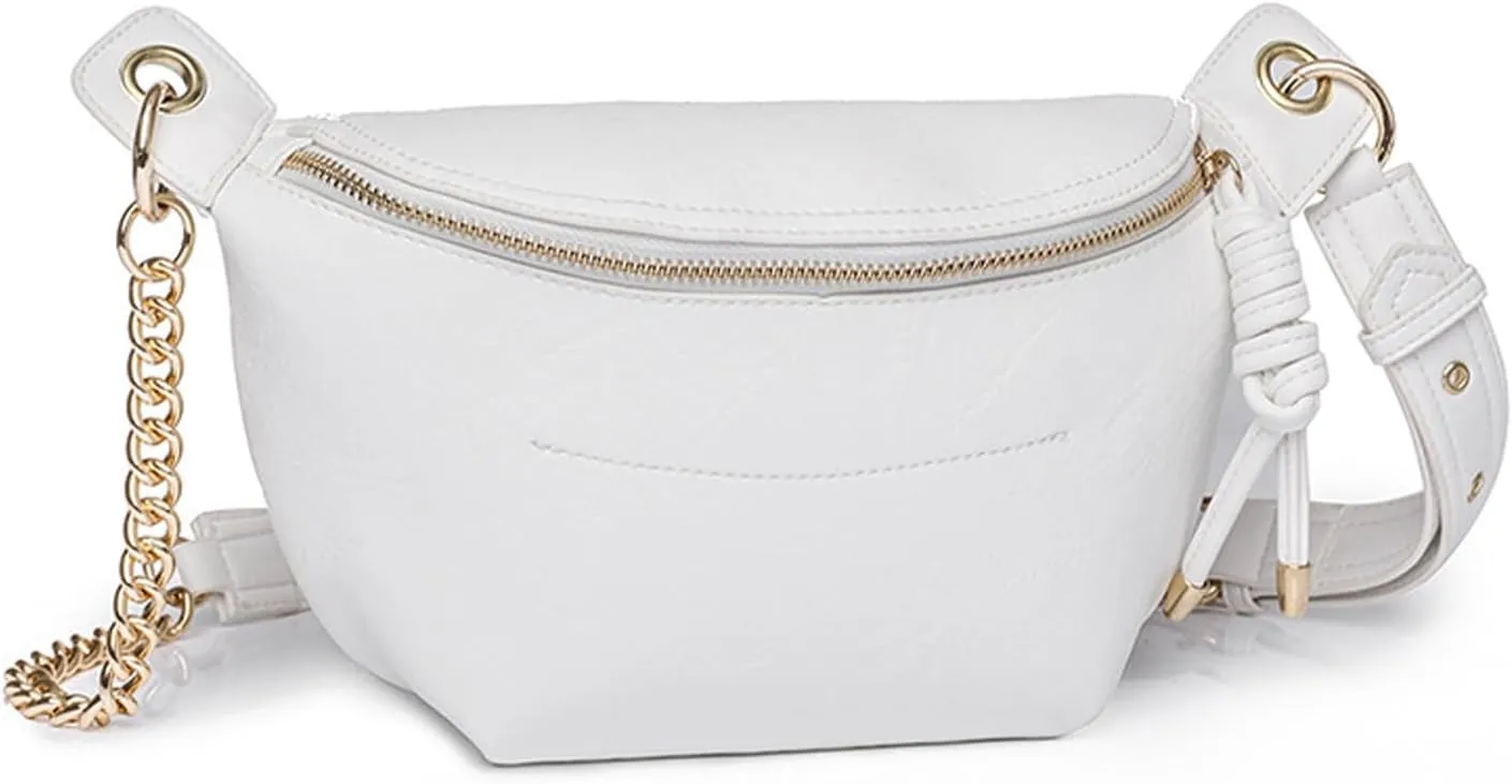 PU Leather Fanny Pack Crossbody Sling Bag for Women - Trendy Belt Bag with Adjustable Strap, Lightweight for Travel Daily Use (White)