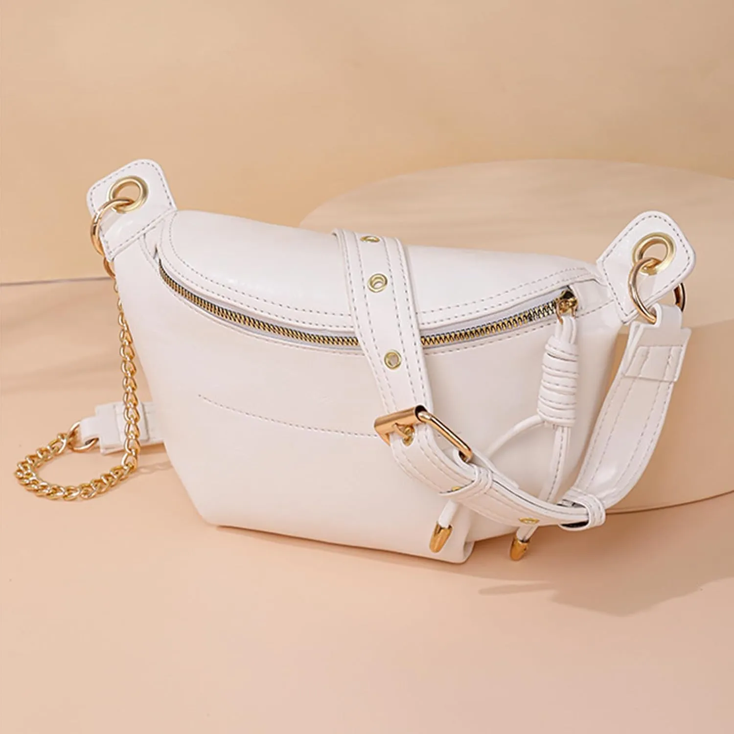PU Leather Fanny Pack Crossbody Sling Bag for Women - Trendy Belt Bag with Adjustable Strap, Lightweight for Travel Daily Use (White)