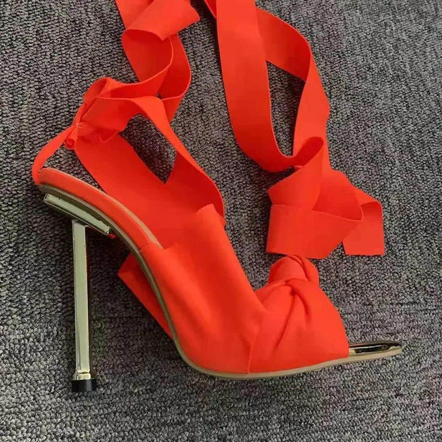 Ribbon Tie Wrap Around Ankle Heels