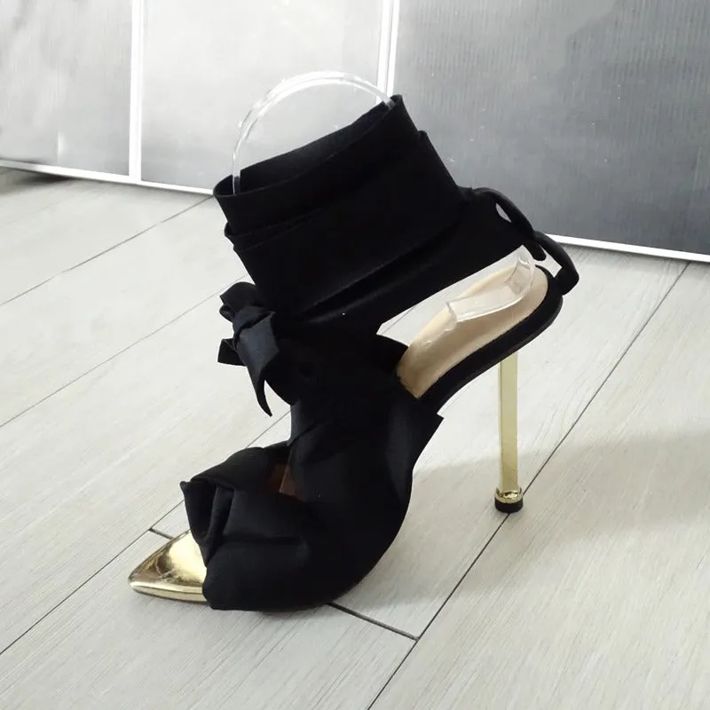 Ribbon Tie Wrap Around Ankle Heels