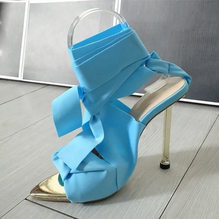 Ribbon Tie Wrap Around Ankle Heels
