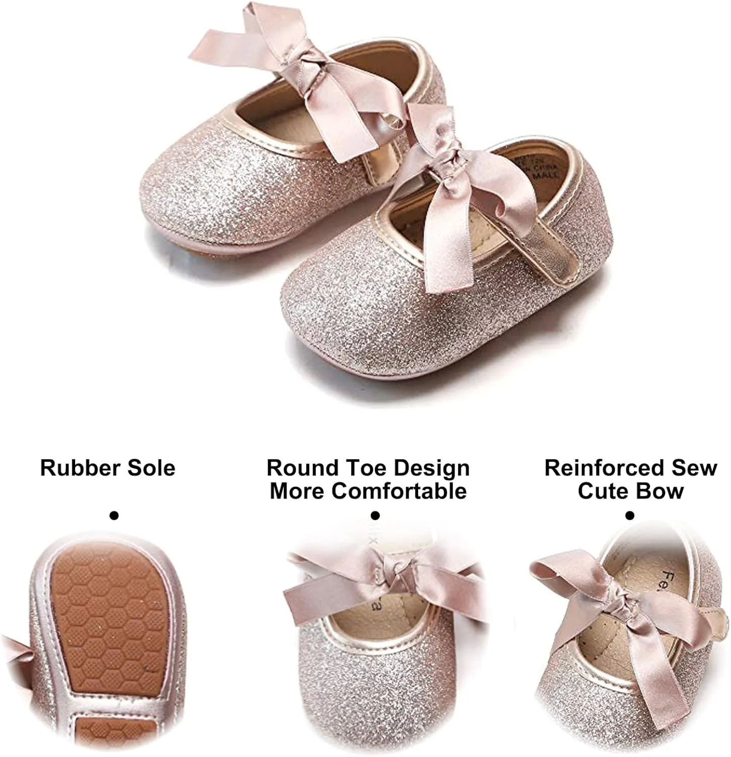Soft Sole Baby Dress Shoes - Infant Baby Walking Shoes Moccasinss Rubber Sole Crib Shoes.