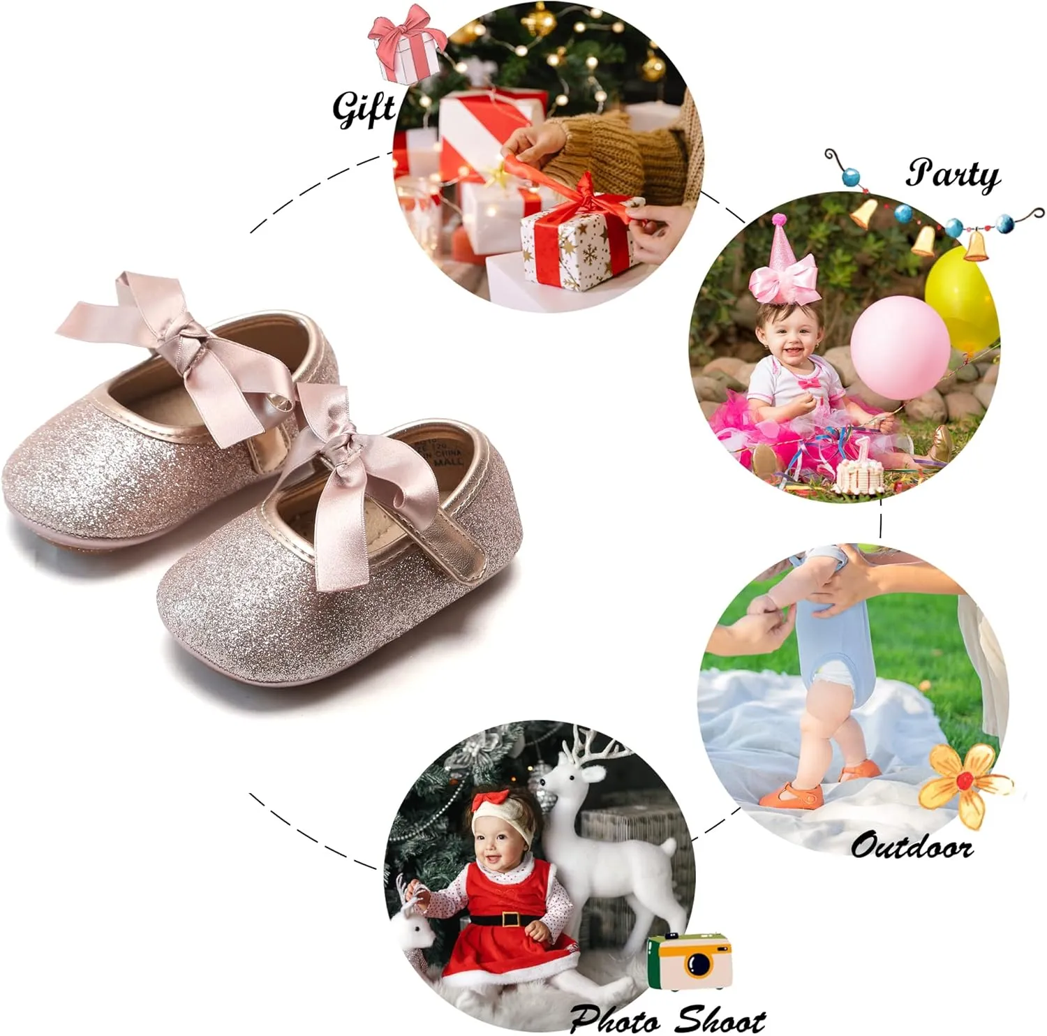 Soft Sole Baby Dress Shoes - Infant Baby Walking Shoes Moccasinss Rubber Sole Crib Shoes.