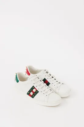 White & Multicolour Leather Ace Studded Sneaker