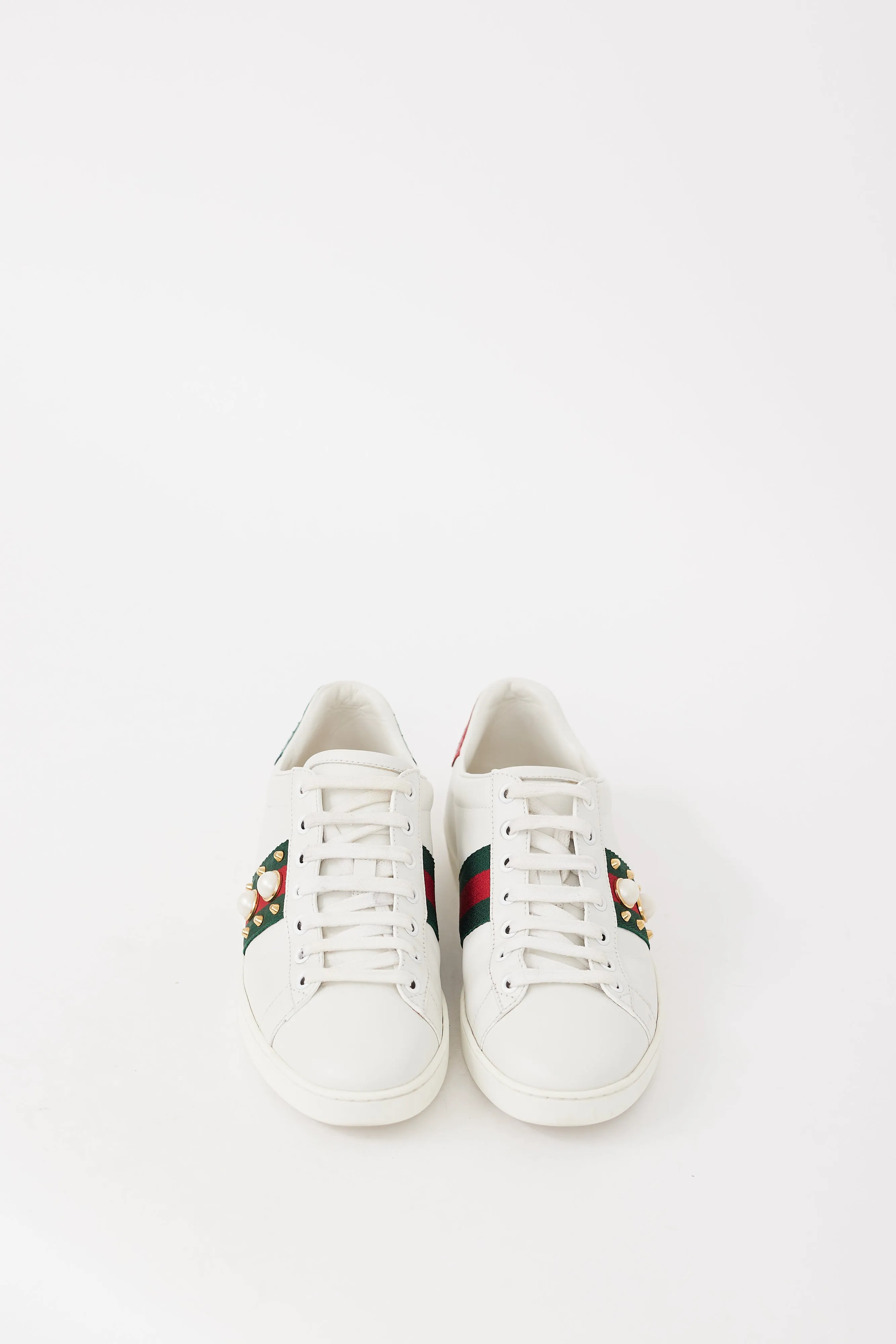White & Multicolour Leather Ace Studded Sneaker