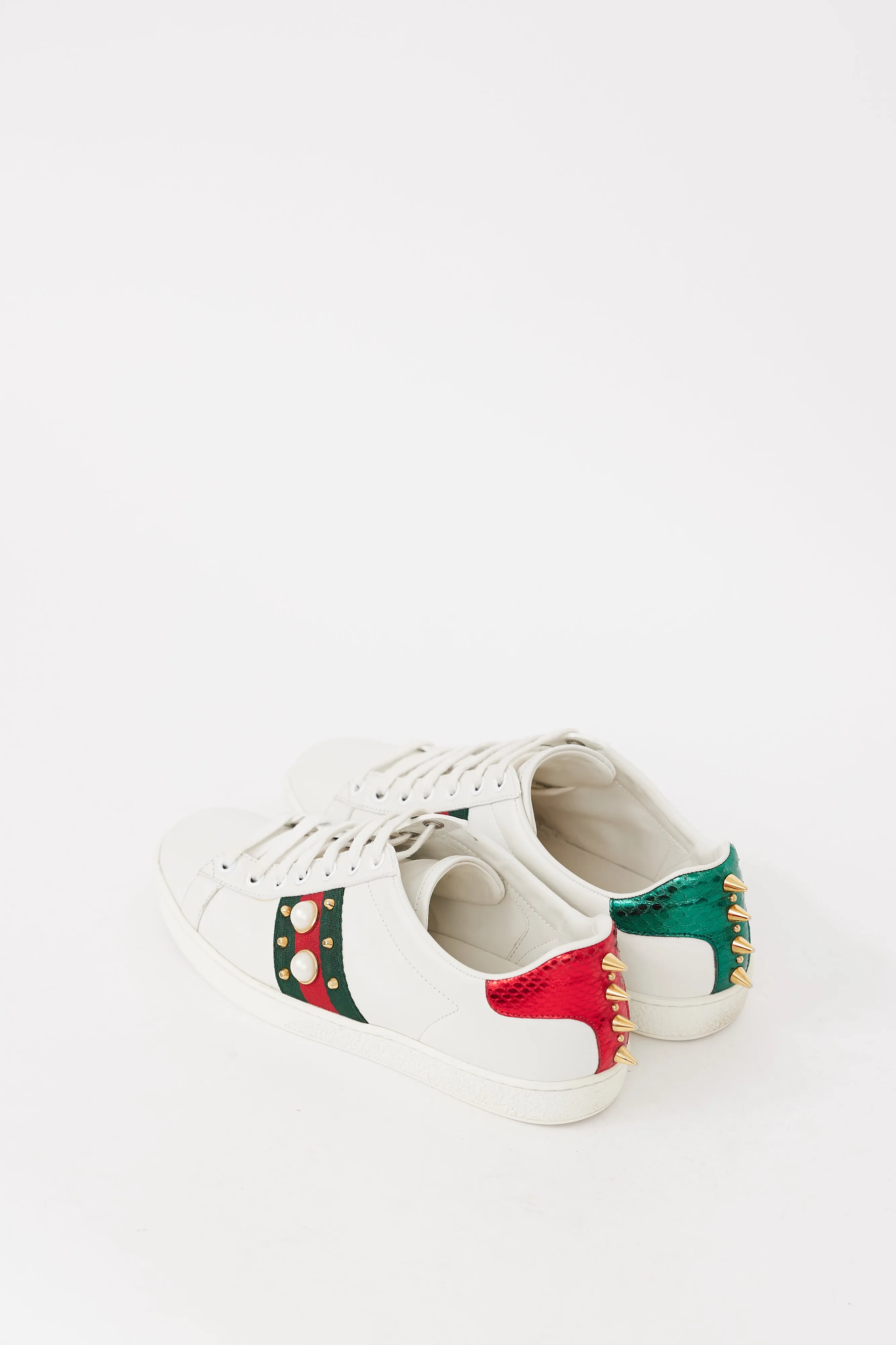 White & Multicolour Leather Ace Studded Sneaker